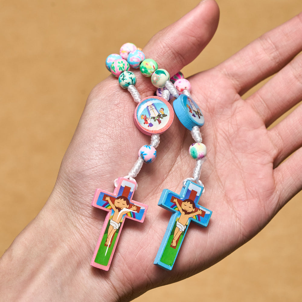 Christianartworkshop Blue & Pink Children Rosary, Bracelet: Colorful Beads & Sacred Symbols for Young Hearts - image 1