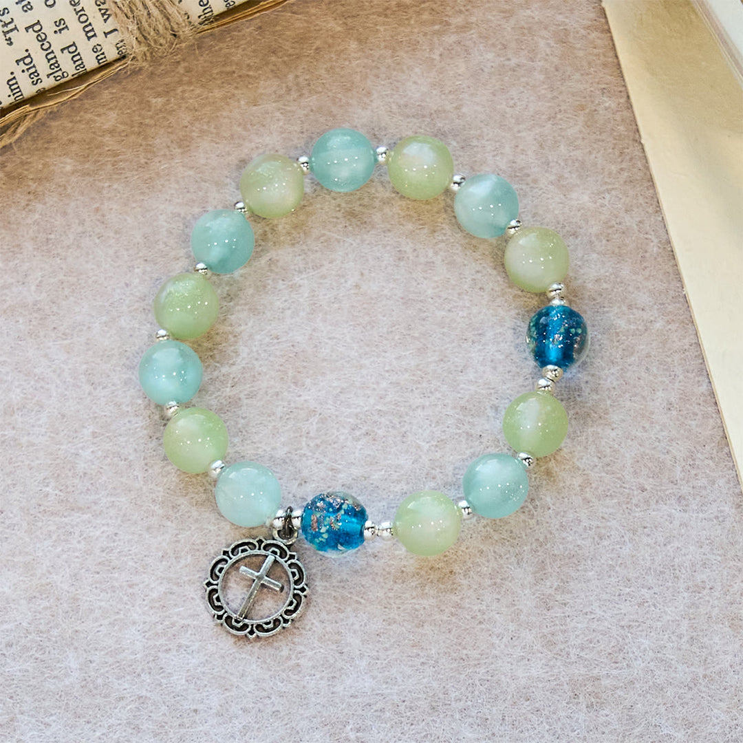 Christianartworkshop UV-Changing Glitter Bead Bracelet with Ornate Cross: Shimmer in Faithful Hues - image 2