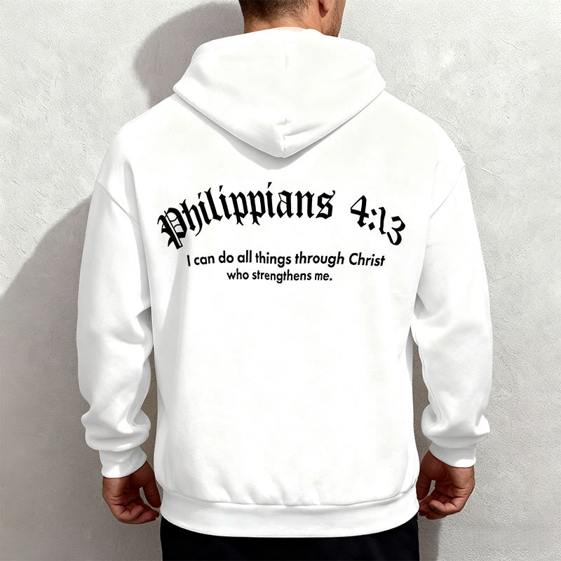 Christianartworkshop Quotation Style Bold Faith in Philippians 413 Fleece Lined Polyester Hoodie - image 1