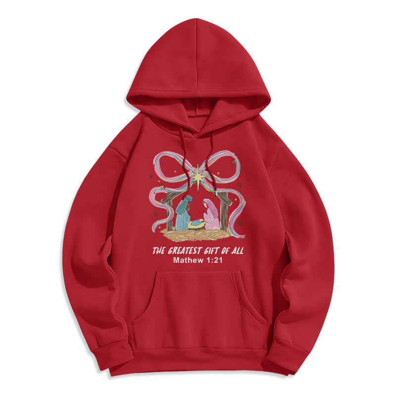 Christianartworkshop The Greatest Gift of All Christmas Fleece Lined Polyester Hoodie - Red - 2XL - image 2
