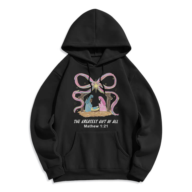 Christianartworkshop The Greatest Gift of All Christmas Fleece Lined Polyester Hoodie - Black - 2XL - image 8
