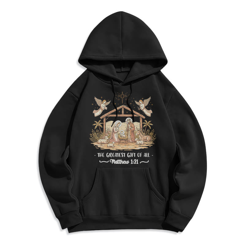 Christianartworkshop Christmas Matthew 1:2 Nativity Fleece Lined Polyester Hoodie - Black - 2XL - image 2