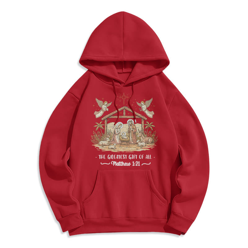 Christianartworkshop Christmas Matthew 1:2 Nativity Fleece Lined Polyester Hoodie - Red - 2XL - image 4
