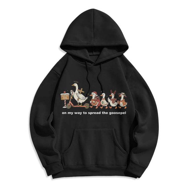 Christianartworkshop Playful Faith Christmas Fleece Lined Polyester Hoodie: Goospel Pun for Casual Outings - Black - 2XL - image 6