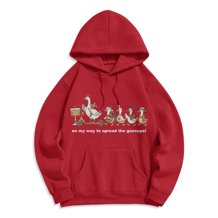 Christianartworkshop Playful Faith Christmas Fleece Lined Polyester Hoodie: Goospel Pun for Casual Outings - Red - 2XL - image 8