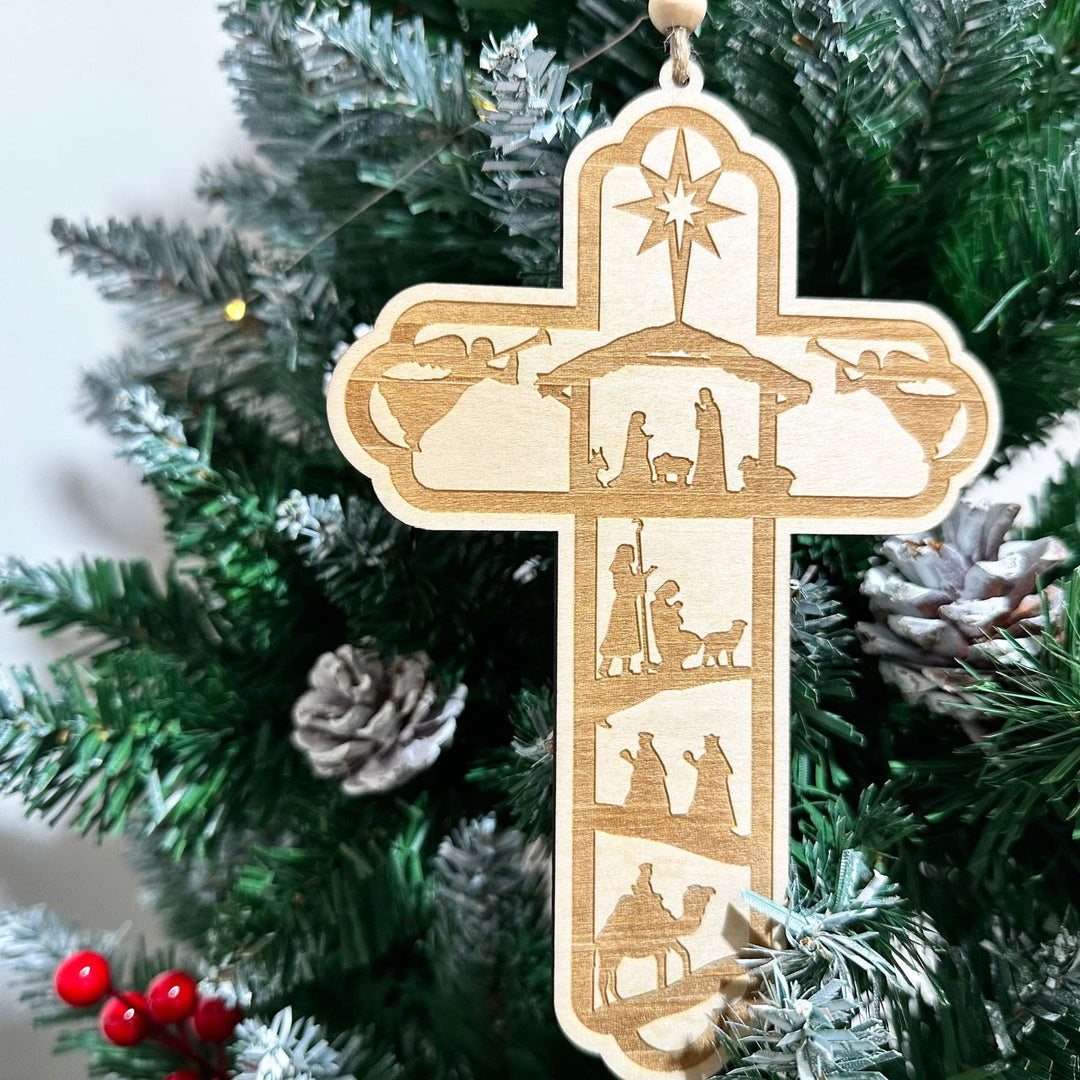 Christianartworkshop Guiding Star Nativity Cross Ornament: Tactile Faith Reminder for Trees - image 2