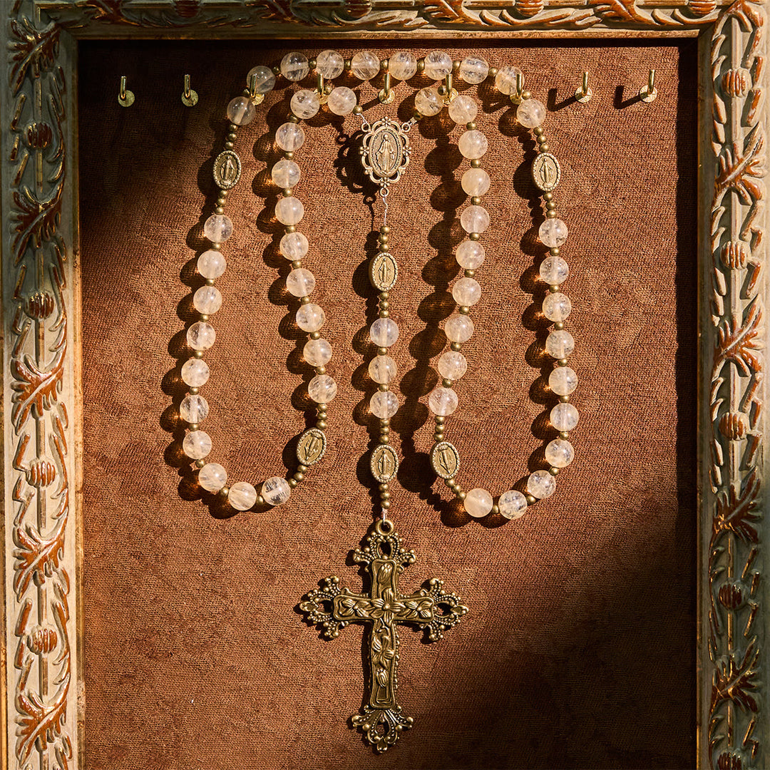 Christianartworkshop Vintage Style Amber Glass Beads Rosary: Miraculous Medal & Ornate Cross - Miraculous Medal - image 0