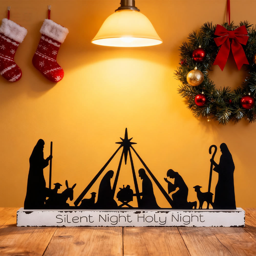 Christianartworkshop Silent Night Iron Nativity: Gentle Grace Token for Holiday Spaces - Black - 11.81''*5.91''/30*15cm - image 0