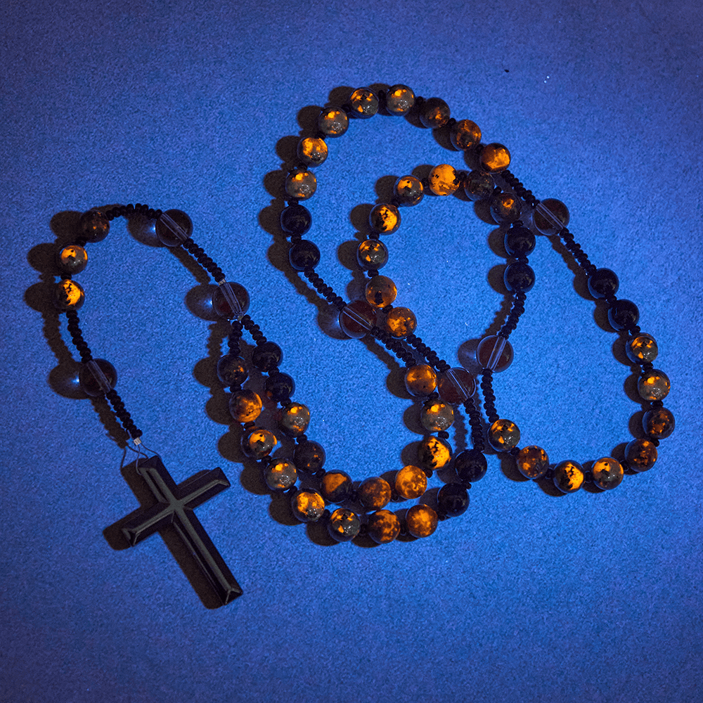 Christianartworkshop Color-Shifting Luminous Flame Stone Beads Rosary with Cross - image 0