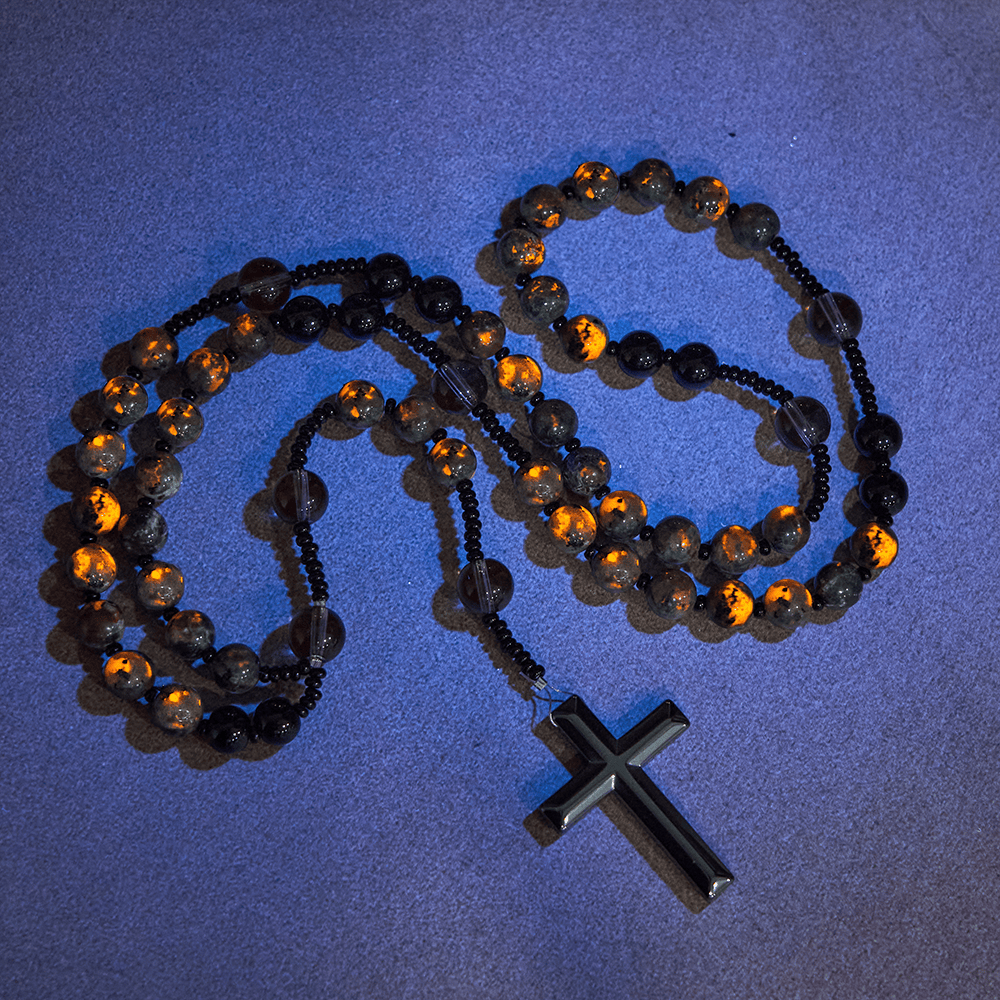 Christianartworkshop Color-Shifting Luminous Flame Stone Beads Rosary with Cross - image 1