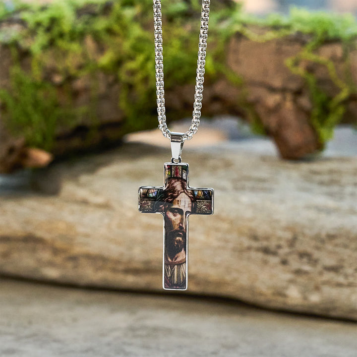 Christianartworkshop Stained-Image Cross Necklace: Artful Faith Close to the Heart - Jesus 2 - image 6