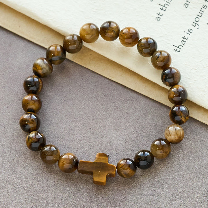 Christianartworkshop Tiger’s-Eye Rosary-Style Bracelet : Touchstone for Reflection - Wrist Circumference: 7.48''/19cm - image 0