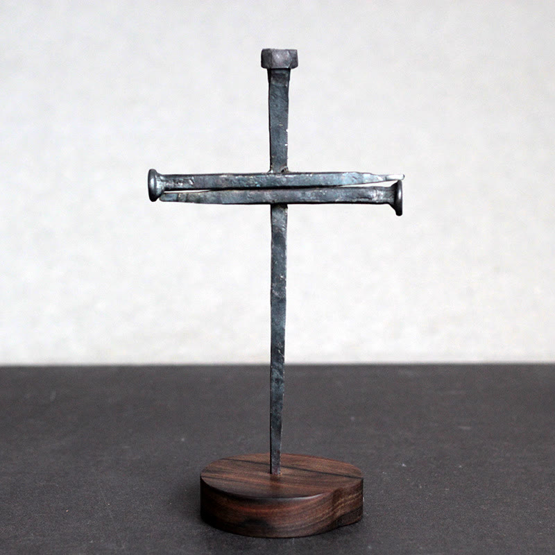 Christianartworkshop Nail-forged Crucifix with Ebony Base — A Weighty Reminder of Sacrifice - Nail Cross - image 0