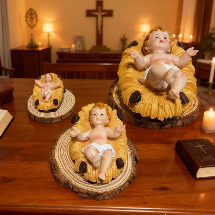 Christianartworkshop Nativity Infant Trio Ornament: Hand-Painted Manger Figures for Home Altars - image 0