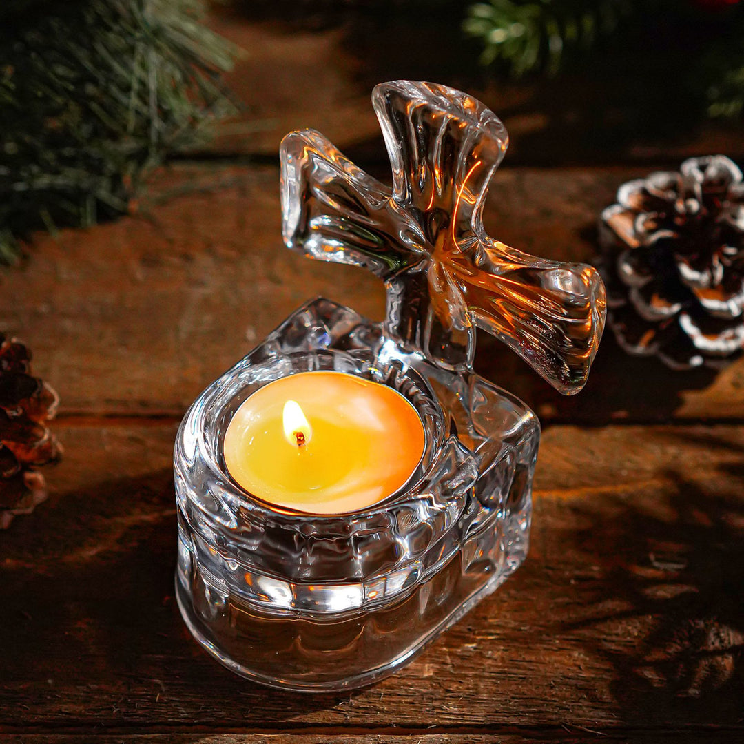Christianartworkshop Glass Cross Candleholder: Prayerful Glow for Home & Altar - Glass Cross - image 0