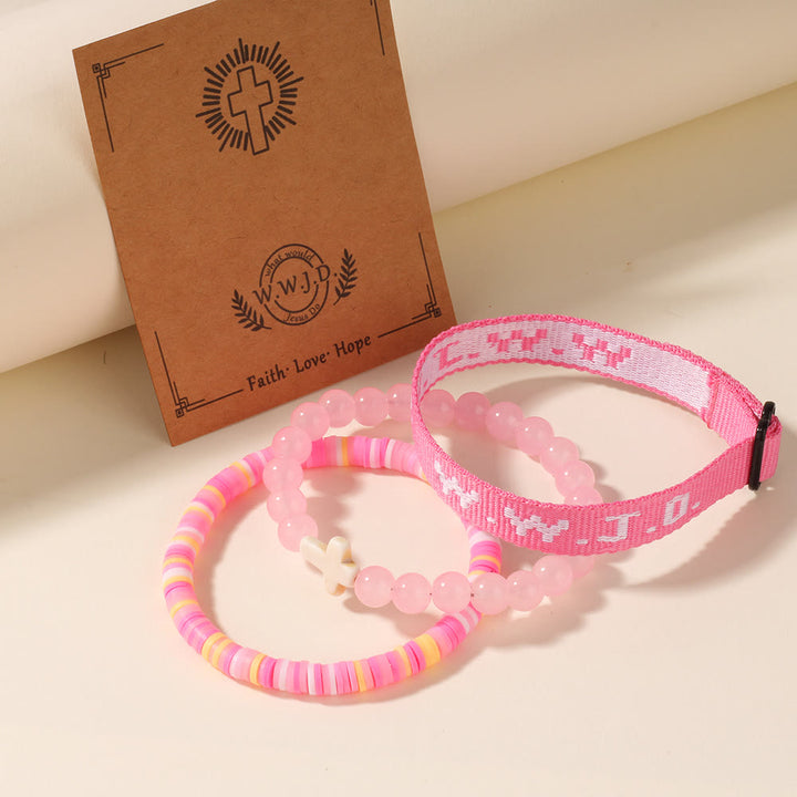 Christianartworkshop Faith Prompt Bracelet with Cross Bead & WWJD Card: Gift-Ready Keepsake - Pink - image 0