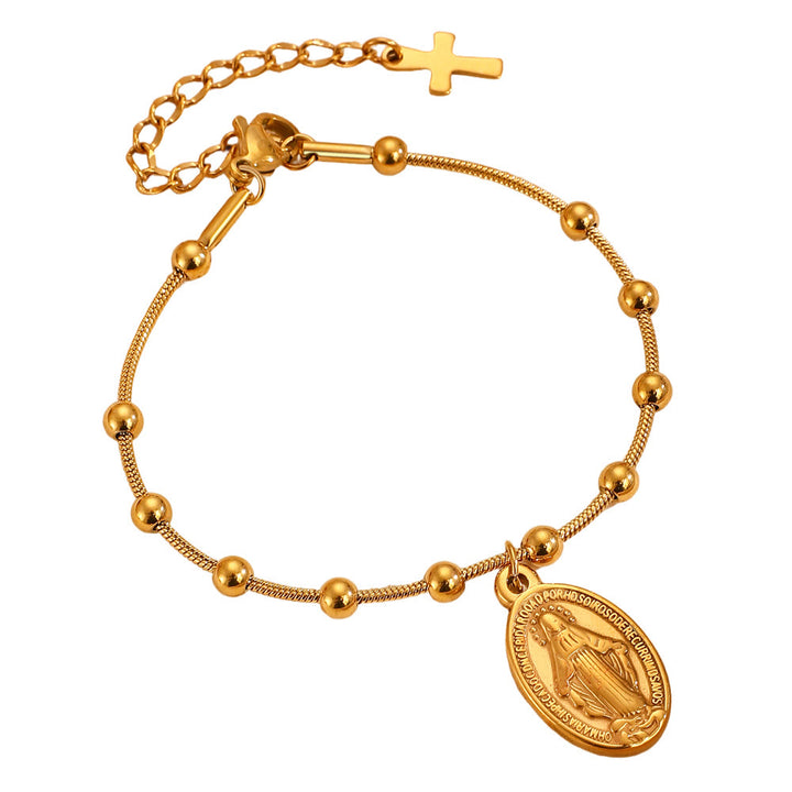 Christianartworkshop Our Lady Medal with Cross Accent Bracelet: Faith & Care Reminder for Daily Wear - Golden - image 4