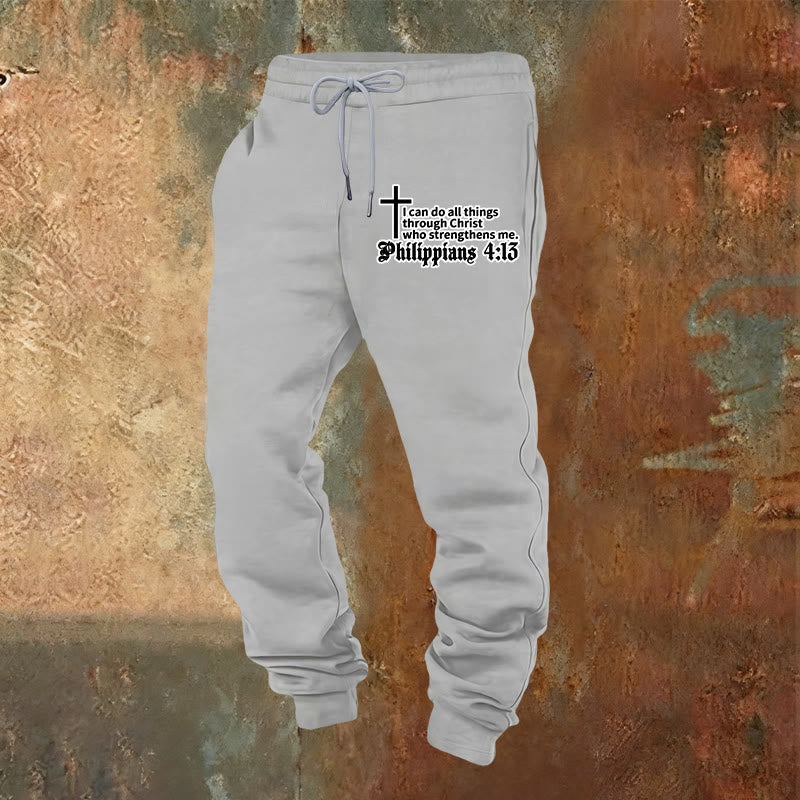 Christianartworkshop Philippians 4:13 with Cross Sweatpants: Daily Wear with Quiet Faith - Light Grey - 2XL - image 4