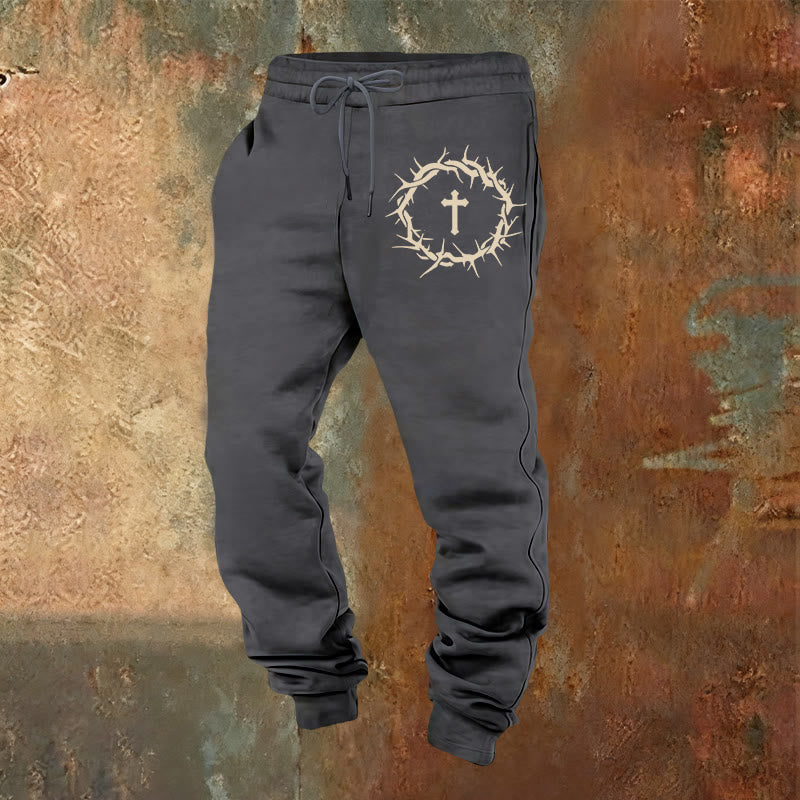 Christianartworkshop Crown of Thorns & Cross Sweatpants: Comfort Woven with Redemptive Grace - Warm Grey - 2XL - image 12