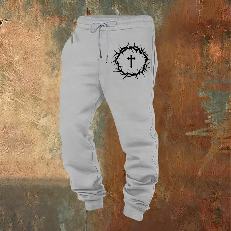 Christianartworkshop Crown of Thorns & Cross Sweatpants: Comfort Woven with Redemptive Grace - Light Grey - 2XL - image 4
