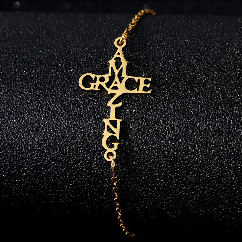Christianartworkshop Cross & Faith Bracelet: Delicate Companion of Grace & Hope - AMAZING GRACE - Golden - image 5