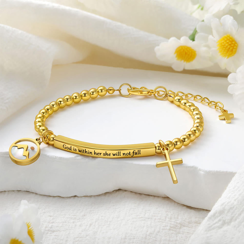 Christianartworkshop Mustard Seed & Golden Bead Cross Bracelet with God Is Within Her Gift Card - image 1
