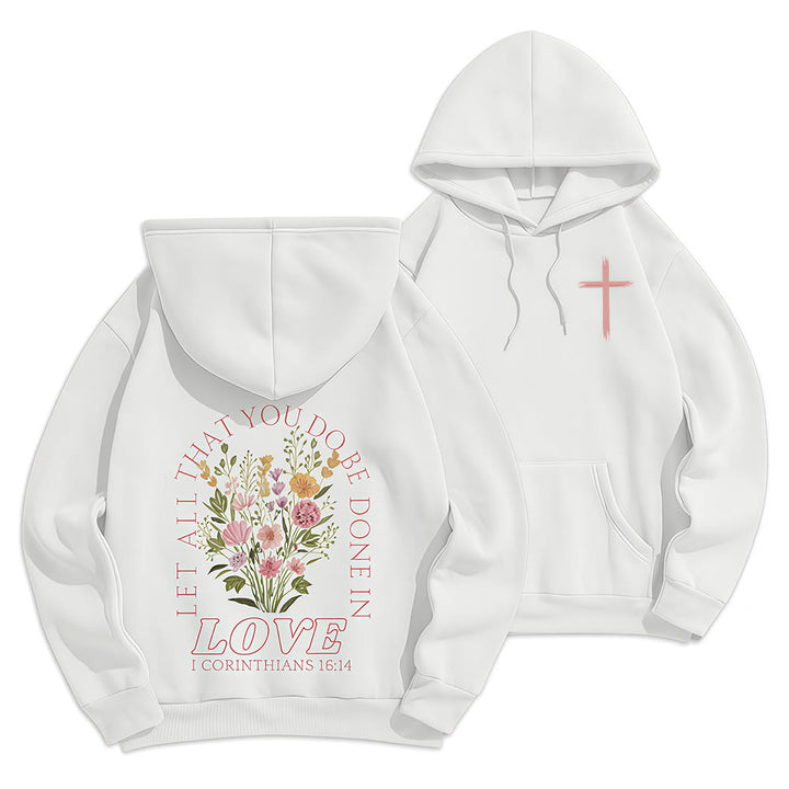 Christianartworkshop Do All In Love Scripture Floral Fleece Lined Polyester Hoodie - White - 2XL - image 12