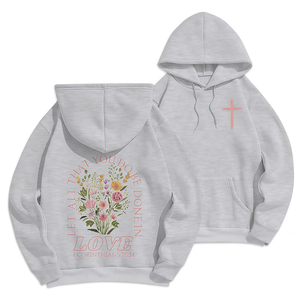 Christianartworkshop Do All In Love Scripture Floral Fleece Lined Polyester Hoodie - Grey - 2XL - image 15