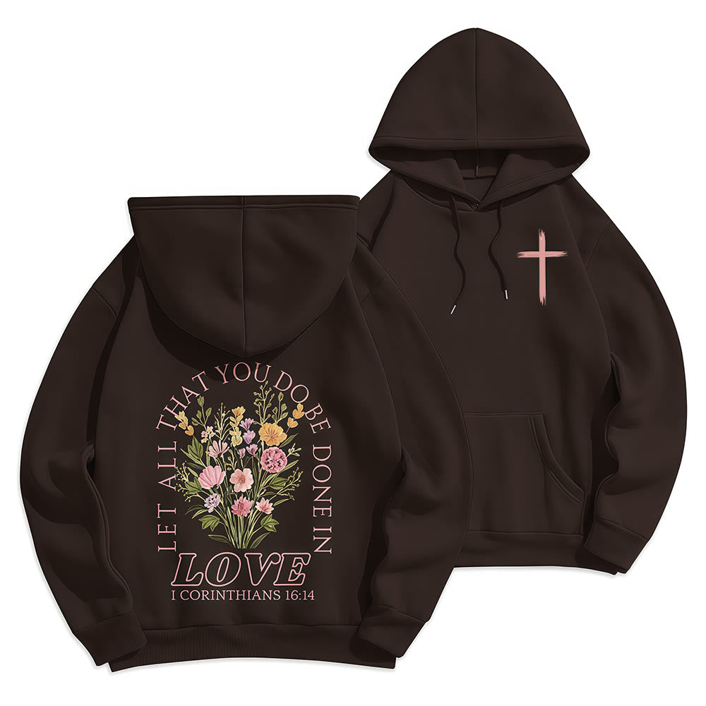 Christianartworkshop Do All In Love Scripture Floral Fleece Lined Polyester Hoodie - Brown - 2XL - image 6