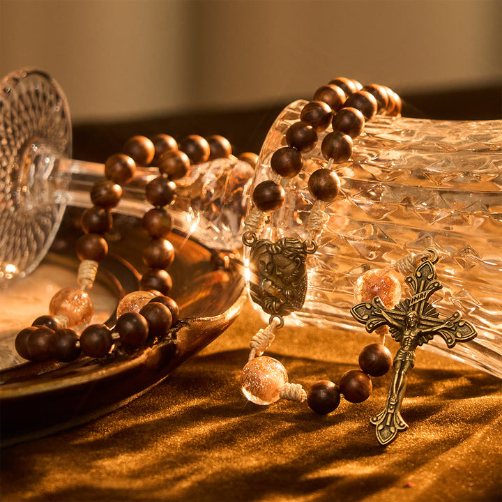 Christianartworkshop Rosewood & Glass Faith Rosary with Holy Family Accent: Serene Companion of Quiet Grace - image 4