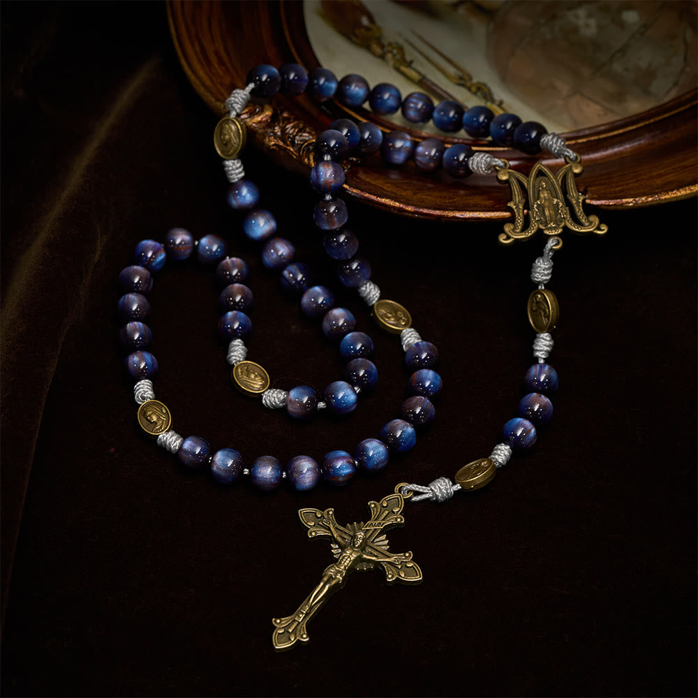 Christianartworkshop Deep Blue Starlight Faith Rosary: Divine Mercy & Our Lady Sacred Medals - image 6