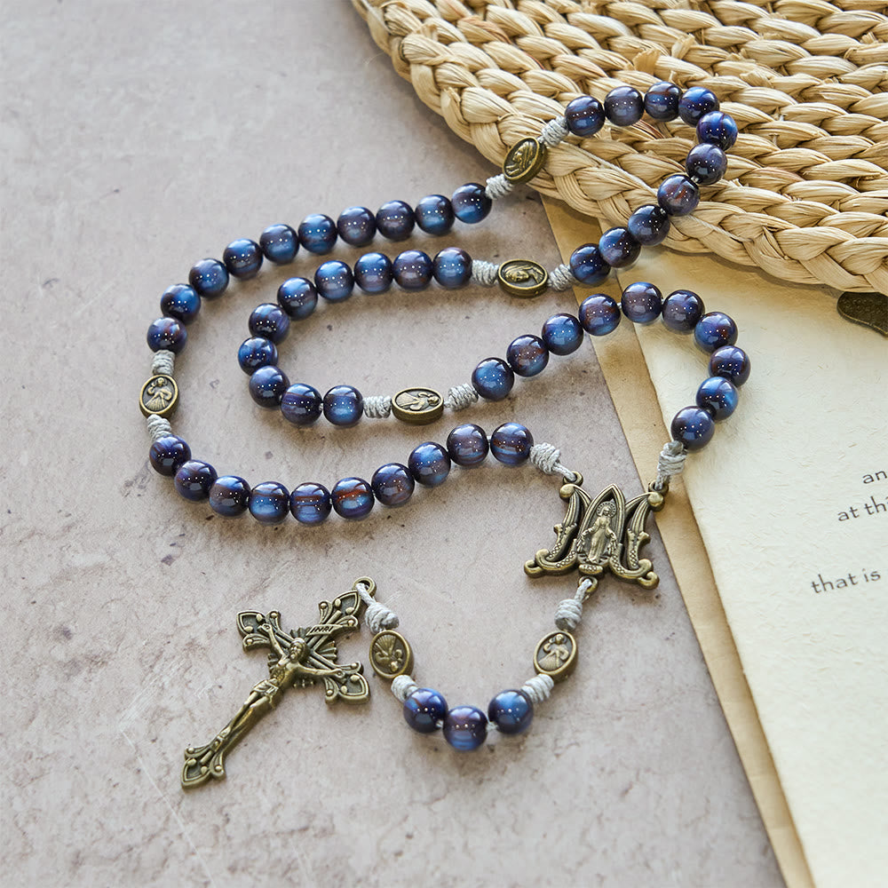Christianartworkshop Deep Blue Starlight Faith Rosary: Divine Mercy & Our Lady Sacred Medals - image 3