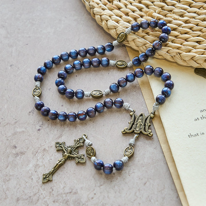Christianartworkshop Deep Blue Starlight Faith Rosary: Divine Mercy & Our Lady Sacred Medals - image 3
