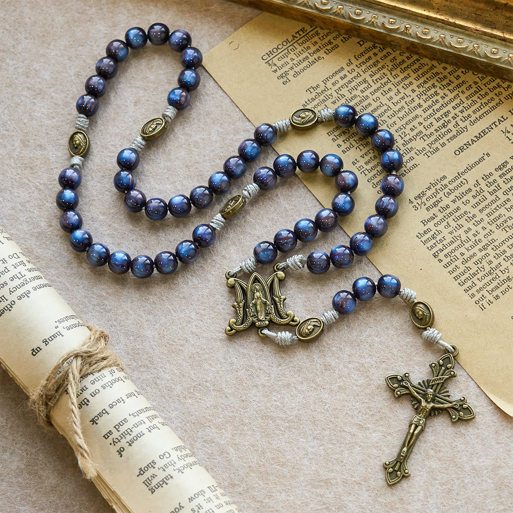 Christianartworkshop Deep Blue Starlight Faith Rosary: Divine Mercy & Our Lady Sacred Medals - image 4