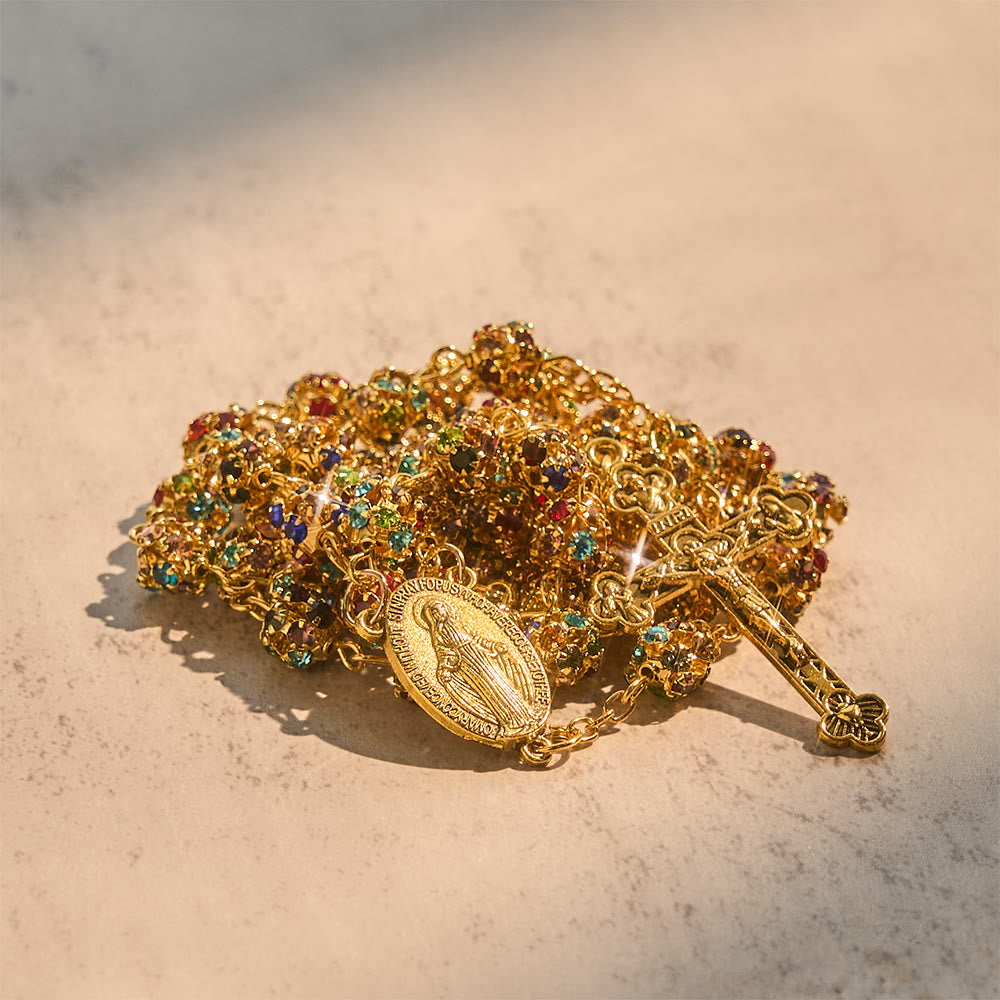 Christianartworkshop Luxurious Gilded Sparkling Rosary: Dazzling Multi-Color Beads & Our Lady Charm - Multi-Color - image 0
