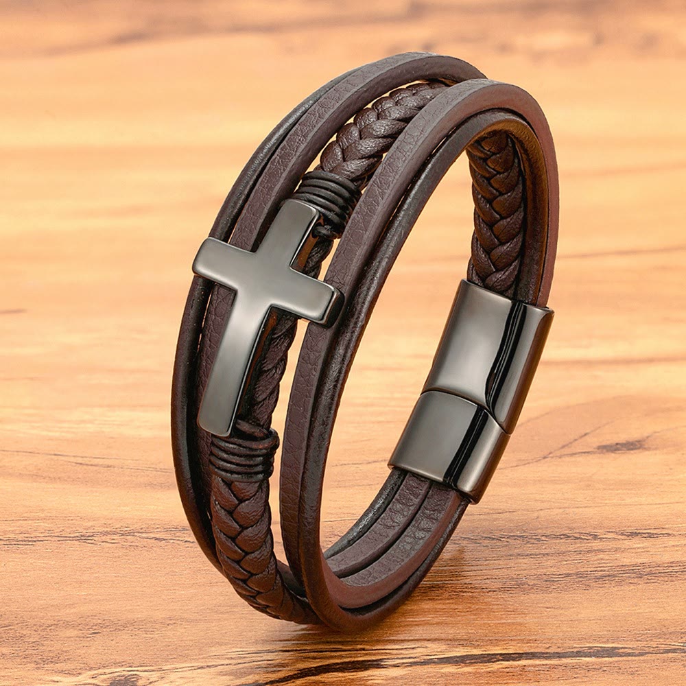 Christianartworkshop Braided Cross Leather Bracelet: Steady Grace for Everyday Wrists - Brown & Black Cross - 9.1''/23cm - image 10