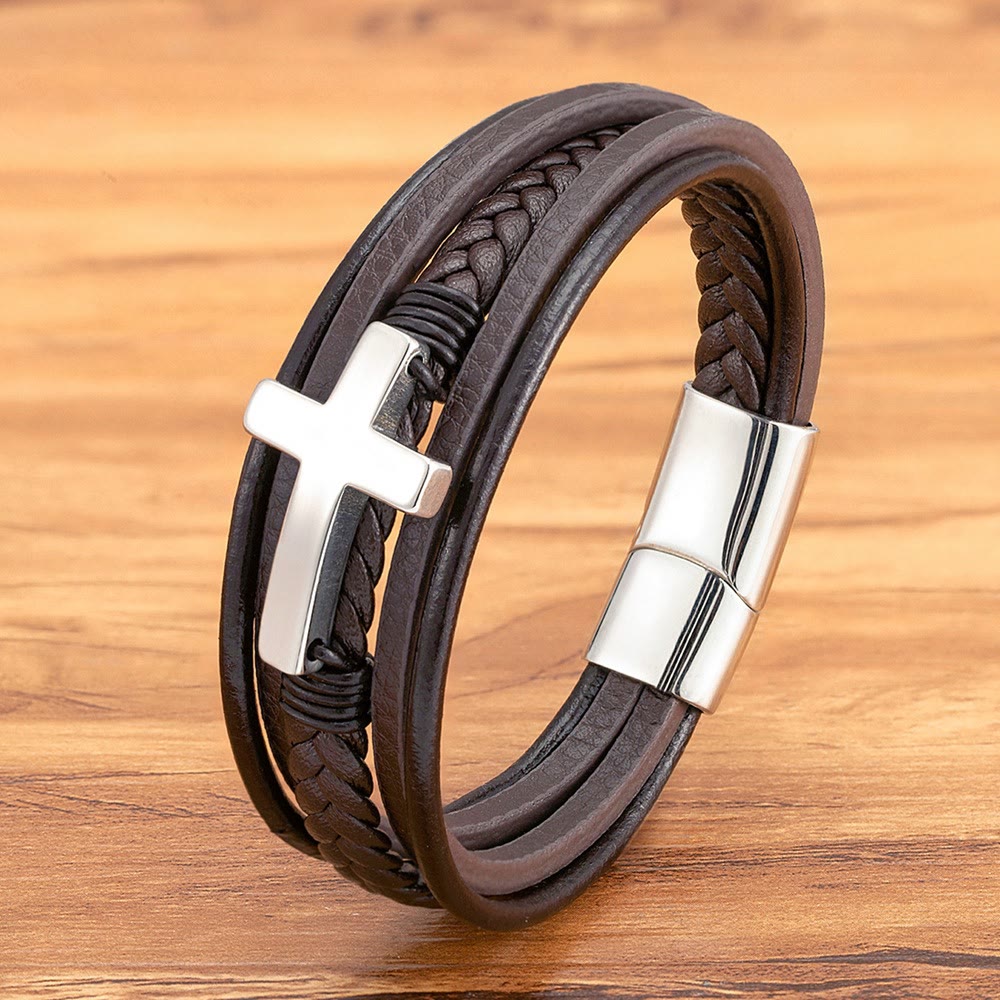 Christianartworkshop Braided Cross Leather Bracelet: Steady Grace for Everyday Wrists - Brown & Silver Cross - 9.1''/23cm - image 9