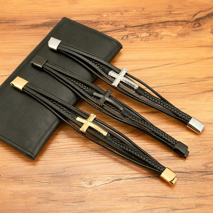Christianartworkshop Three-Style Cross Leather Bracelet: Personalized Faith in Every Strand - image 1