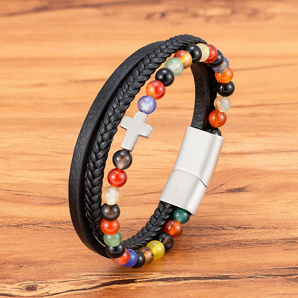 Christianartworkshop Layered Cross Bracelet with Tiger's Eye Stone Bead: Quiet Devotion in Rich Texture - Colorful - 9.1''/23cm - image 0