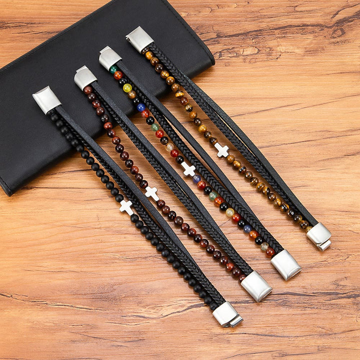 Christianartworkshop Layered Cross Bracelet with Tiger's Eye Stone Bead: Quiet Devotion in Rich Texture - image 1