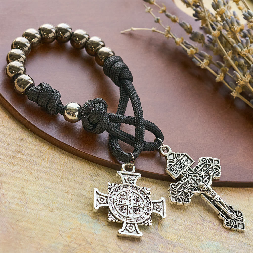 Christianartworkshop Dual Use Car Pendant & Pocket Rosary with St. Michael & Benedict Guardian Shield and Evil Repelling Grace - St. Benedict - image 0