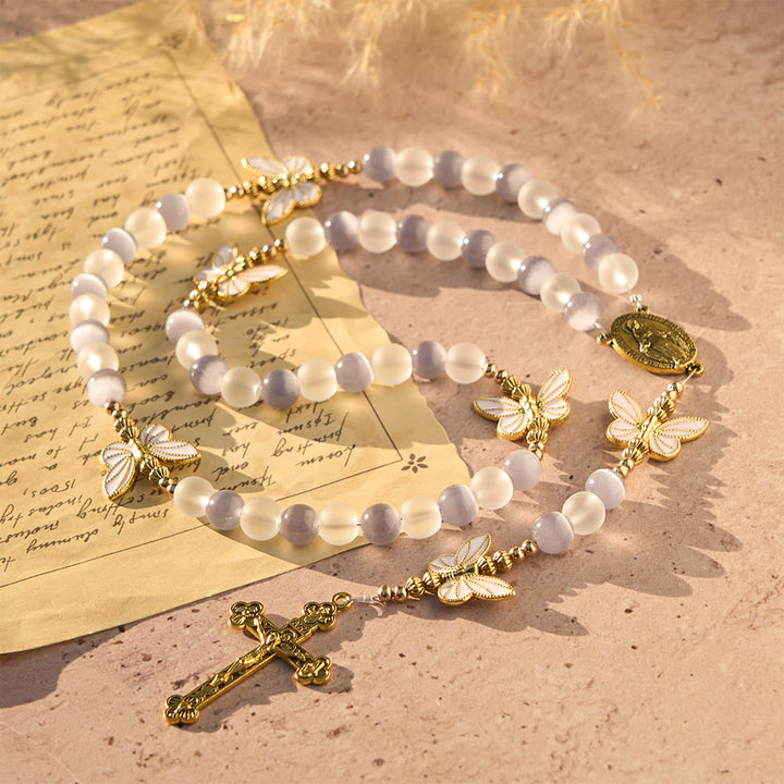 Christianartworkshop Purple Cat's Eye & Matte Glass Butterfly Blessed Rosary: Embody Sacred Love and Grace - image 4