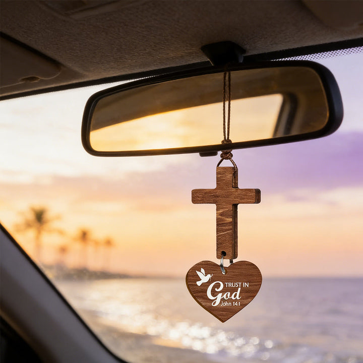 Christianartworkshop Cross & Verse Car Pendant: Quiet Peace for Every Journey - John 14:1 - image 0