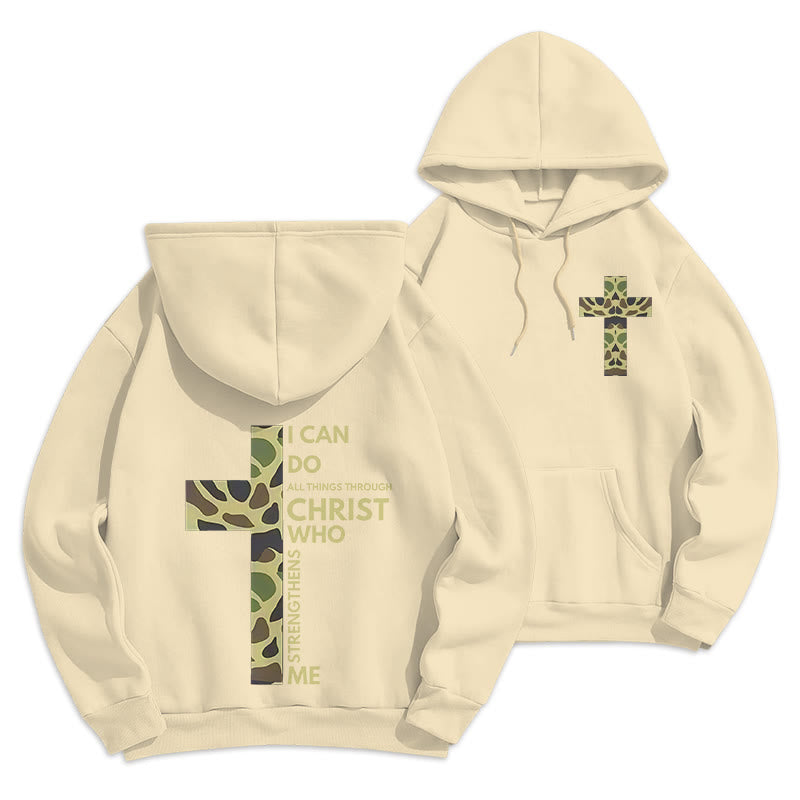 Christianartworkshop  Philippians 4:13 with Camouflage Cross Fleece Lined Polyester Hoodie - Beige - 2XL - image 6