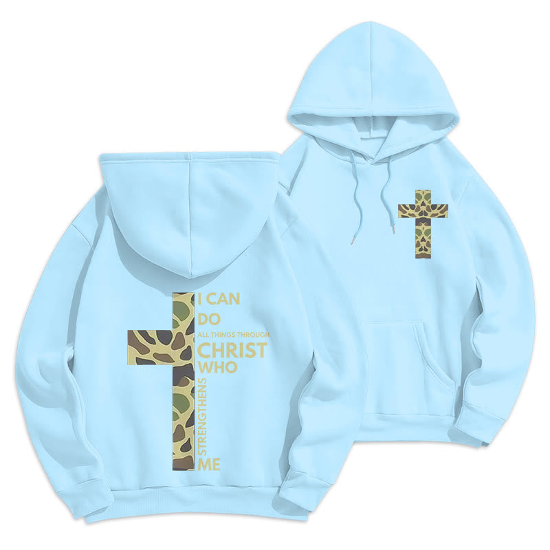Christianartworkshop  Philippians 4:13 with Camouflage Cross Fleece Lined Polyester Hoodie - Blue - 2XL - image 3