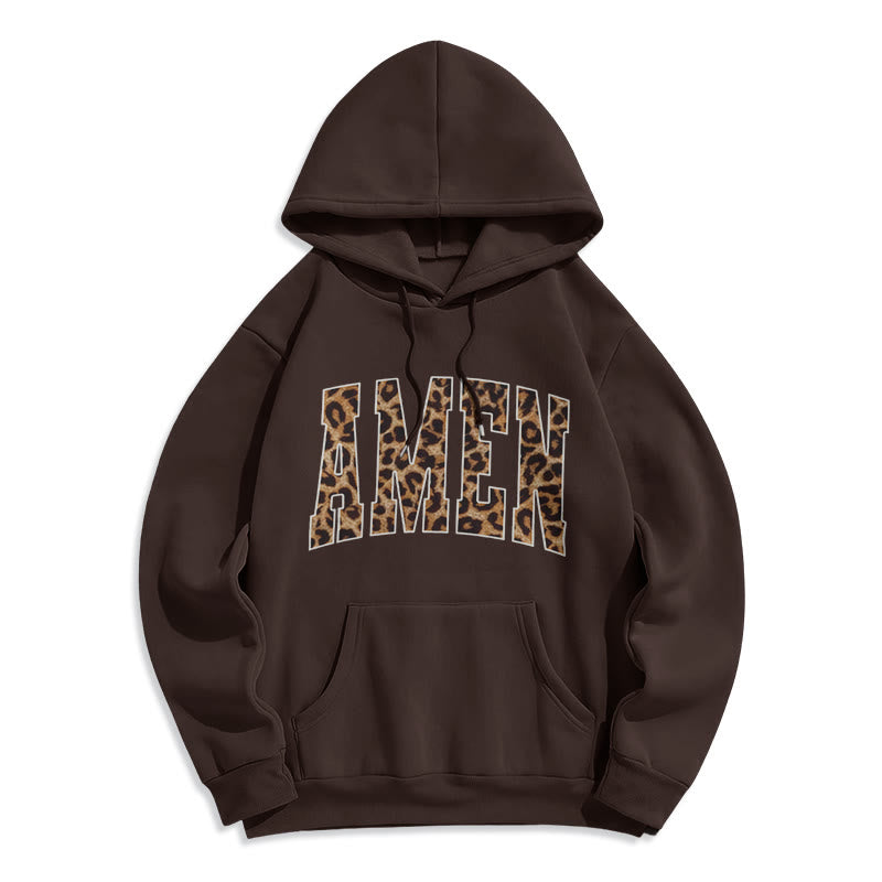 Christianartworkshop  Amen Affirmation Fleece Lined Polyester Hoodie - Brown - 2XL - image 6