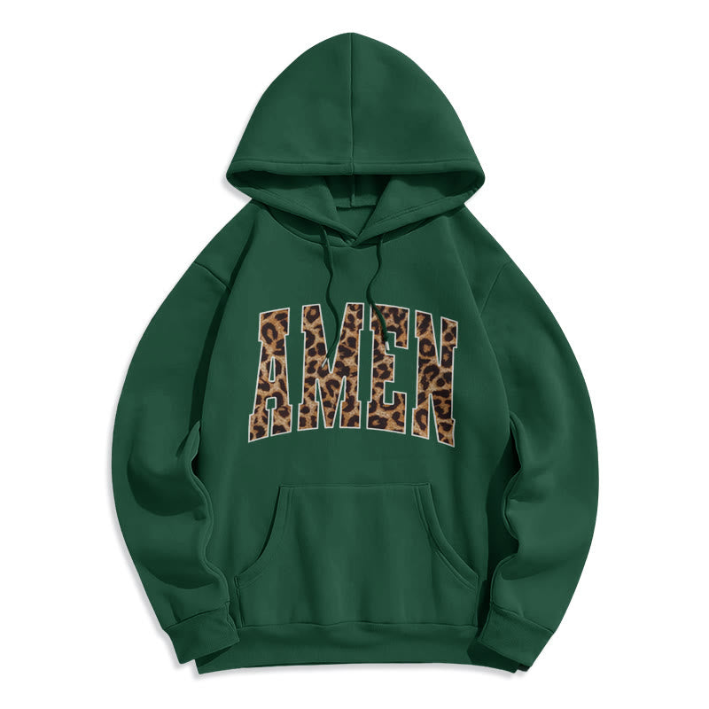 Christianartworkshop  Amen Affirmation Fleece Lined Polyester Hoodie - Green - 2XL - image 5