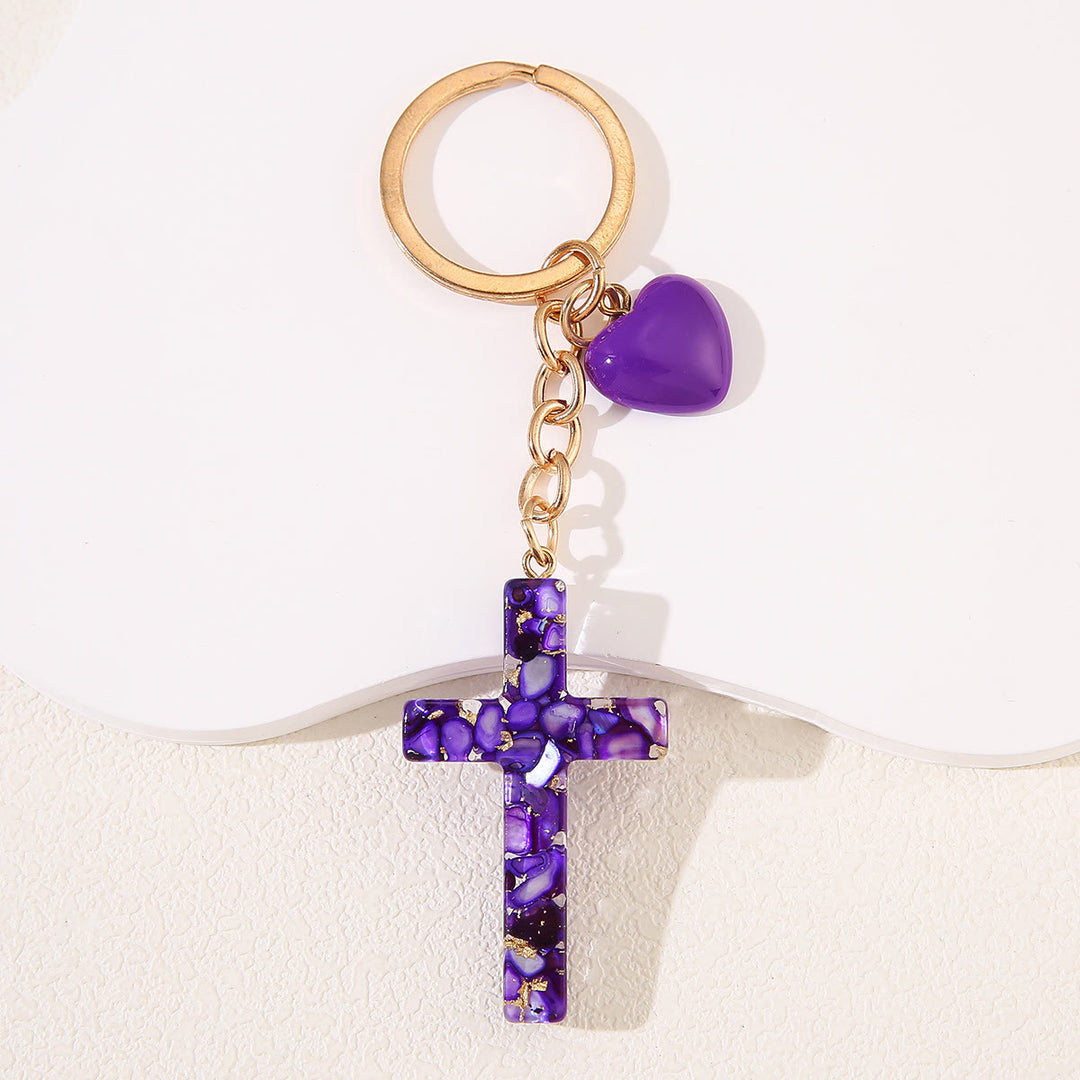 Christianartworkshop Resin Cross with Heart-Accent Faith Keychains: Tender Joy for All - Purple - image 9