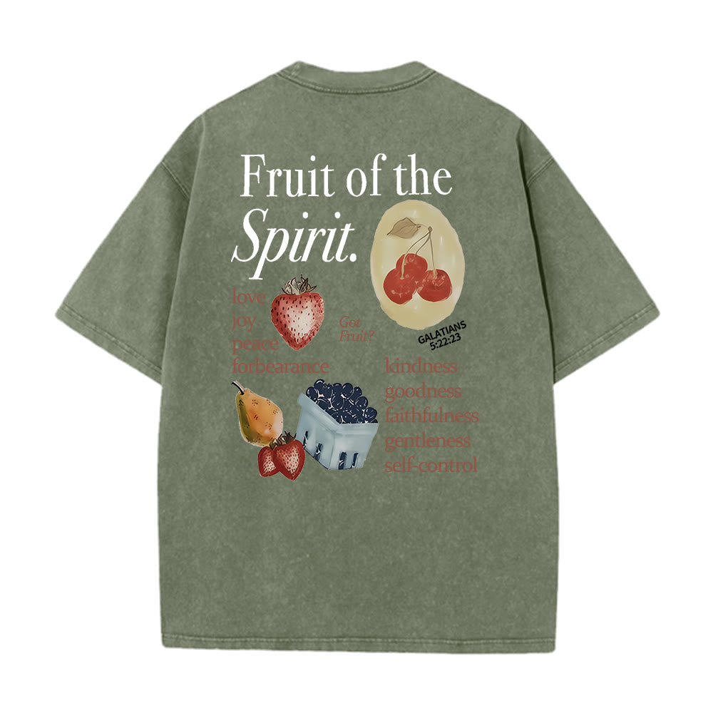 Christianartworkshop Fruit Of The Spirit Double Sided Unisex Washed T-shirt - Army Green - 5XL - image 0