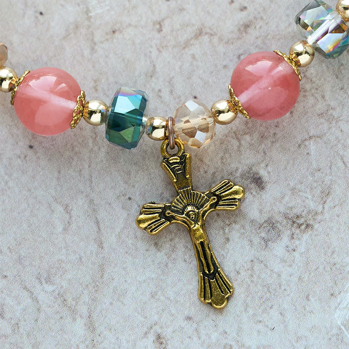 Christianartworkshop Pink Crystal & Multi-Faceted Bead Bracelet with Golden Crucifix: Dazzling Faith for Daily Style - image 8